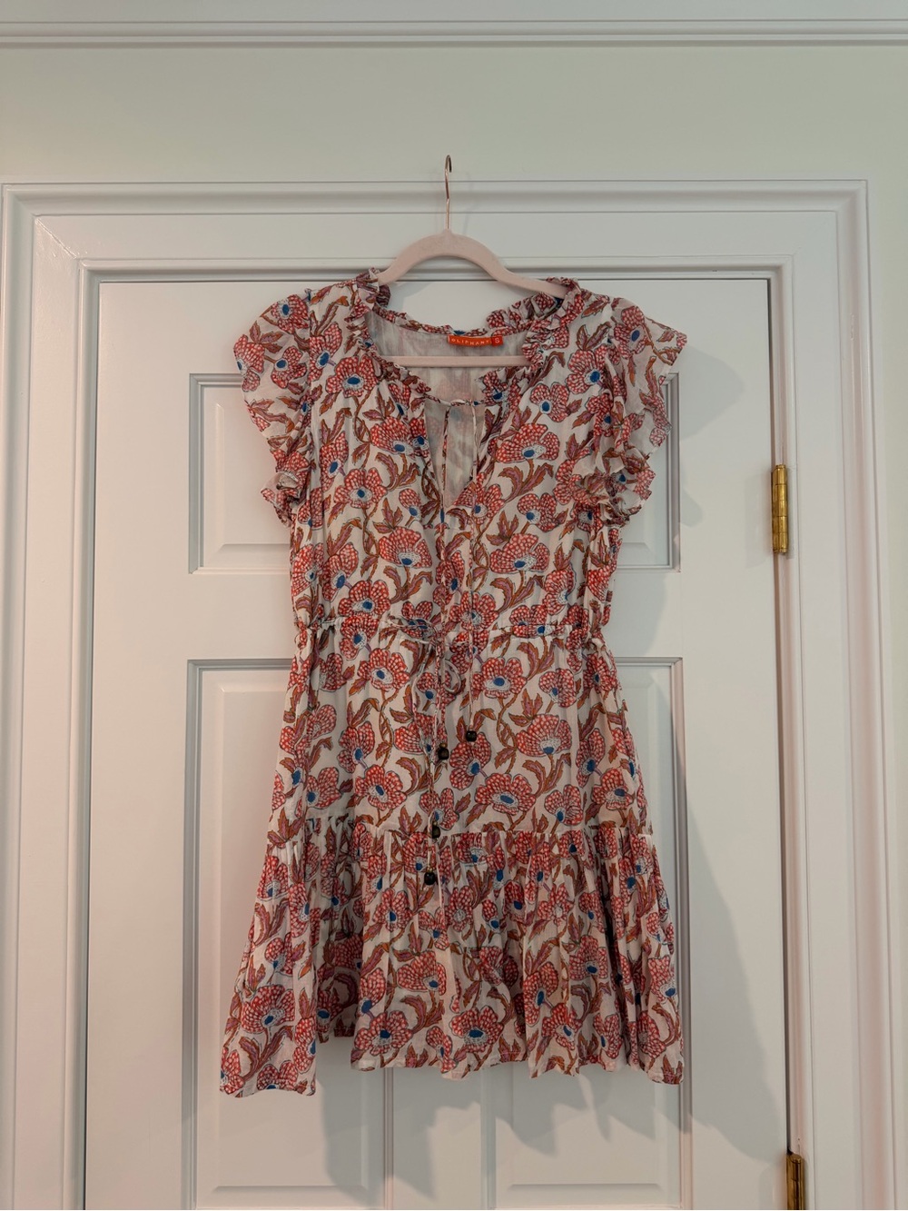 Oliphant Cream Mini Dress with Rust and Blue Floral Print